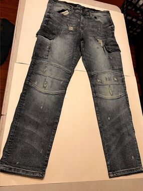 Supply & demand Faded Gray Carpenter Jeans with Paint Splatter